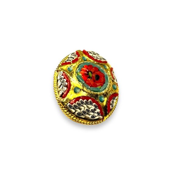 Vintage Micro Mosaic Floral Brooch Pin 1 1/8” x 7/8” - Picture 5 of 10